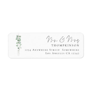 Eucalyptus Script Mr Mrs Wedding Return Address