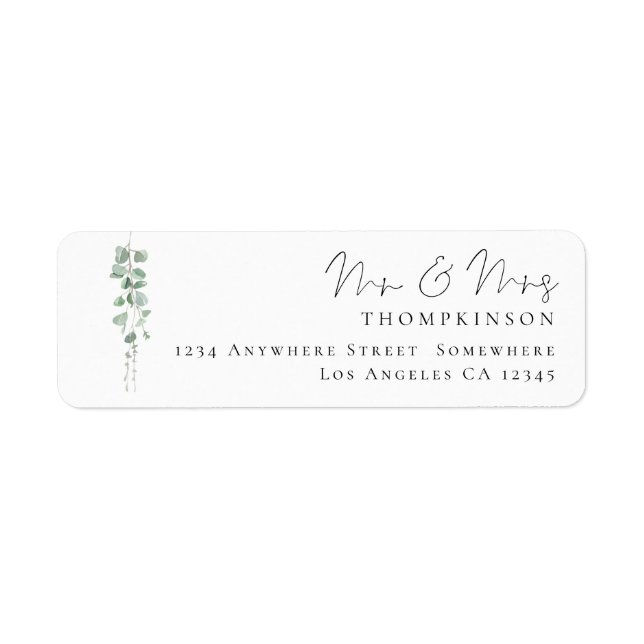 Eucalyptus Script Mr Mrs Wedding Return Address (Front)