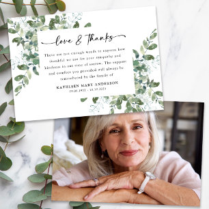 Eucalyptus Script Photo Funeral Thank You Card