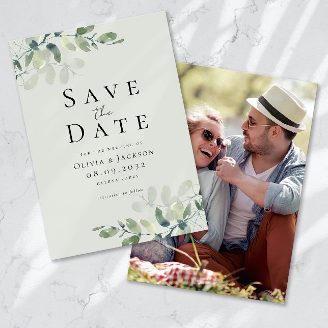 Eucalyptus Script Photo Wedding Save The Date (Creator Uploaded)
