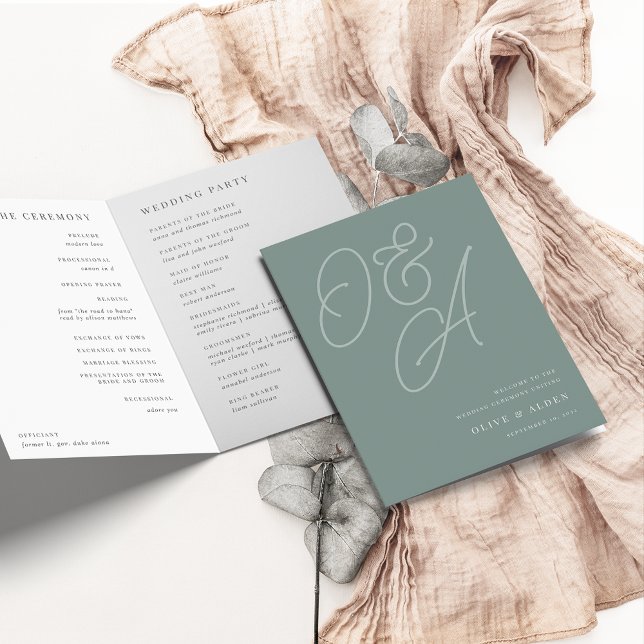 Eucalyptus | Script Watermark Monogram Wedding Programme (Creator Uploaded)