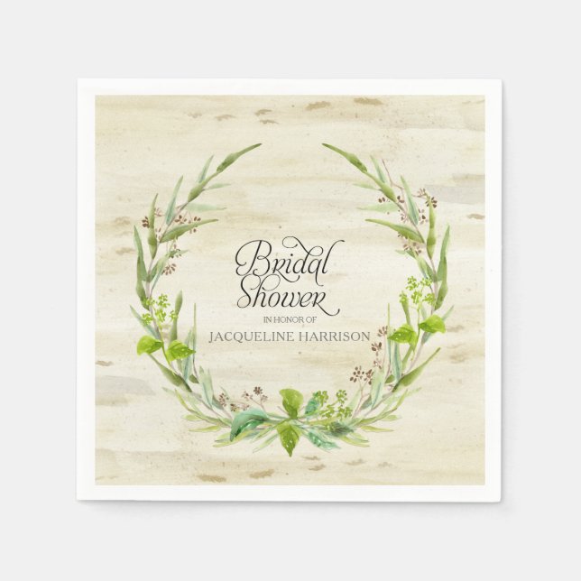 Eucalyptus Seed Leaves Wreath Birch Bark Wood Napkin (Front)