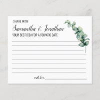 Eucalyptus Share a Date Idea Shower Game card