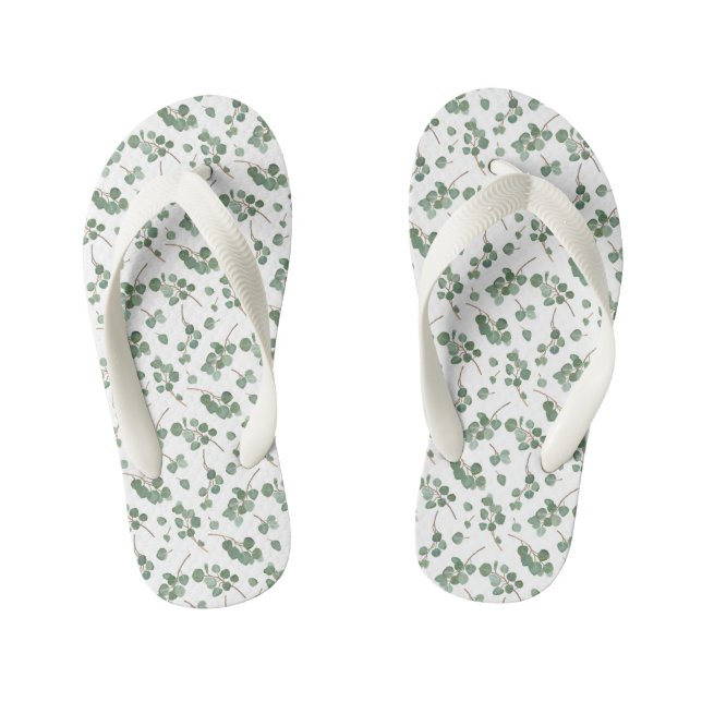 Eucalyptus Silver Dollar Tree Foliage Pattern Kid's Jandals (Footbed)