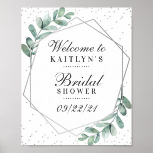 Eucalyptus Silver Geometric Bridal Shower Poster