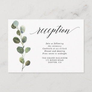 Eucalyptus simple black white watercolor reception enclosure card