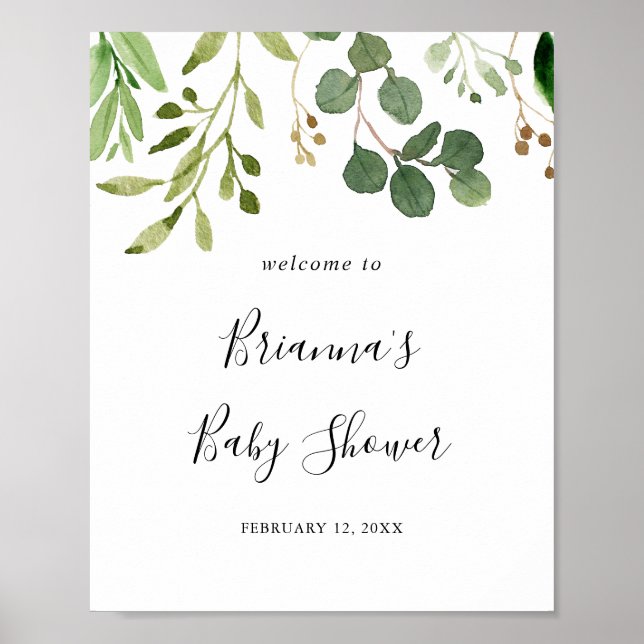 Eucalyptus Simple Brown Floral Baby Shower Welcome Poster (Front)