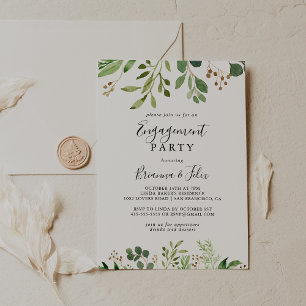 Eucalyptus Simple Brown Floral Engagement Party Invitation