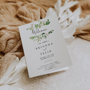 Eucalyptus Simple Brown Floral Folded Wedding Programme