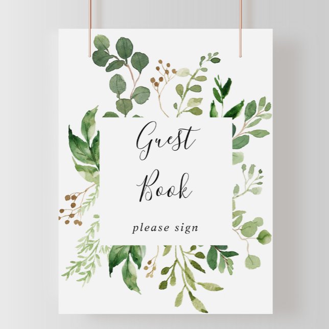 Eucalyptus Simple Brown Floral Guest Book Sign (Creator Uploaded)
