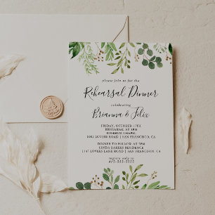 Eucalyptus Simple Brown Floral Rehearsal Dinner Invitation