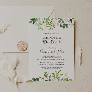 Eucalyptus Simple Brown Floral Wedding Breakfast Invitation