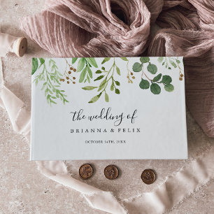 Eucalyptus Simple Brown Floral Wedding Guest Book