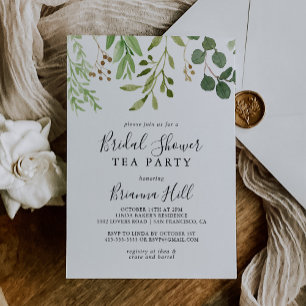 Eucalyptus Simple Floral Bridal Shower Tea Party Invitation