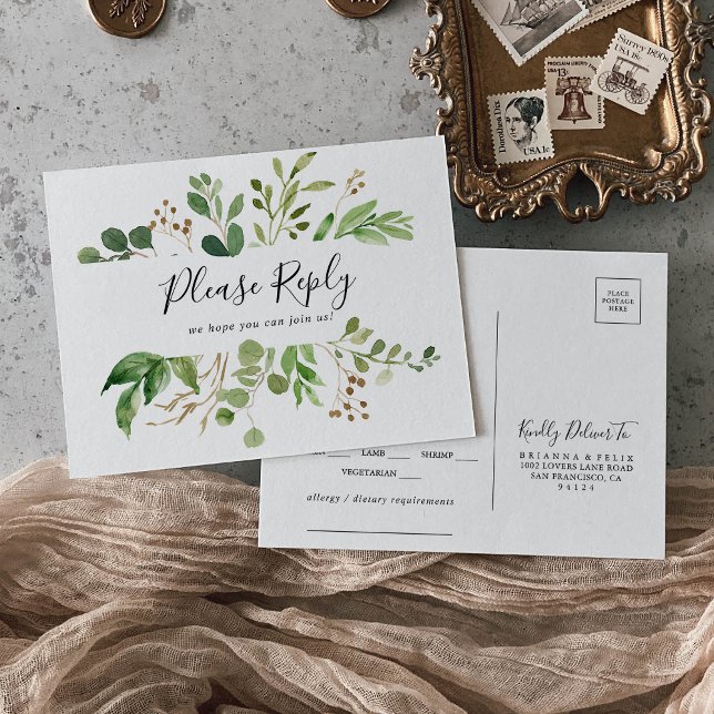 Eucalyptus Simple Floral Menu Choice RSVP Postcard (Creator Uploaded)