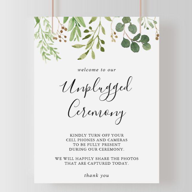 Eucalyptus Simple Floral Unplugged Ceremony Sign (Creator Uploaded)