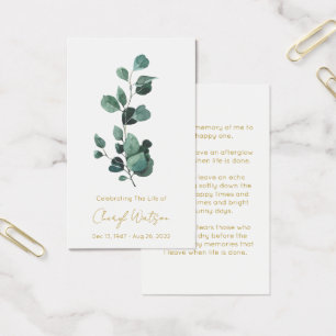 Eucalyptus   Simple Funeral Memorial Prayer Card