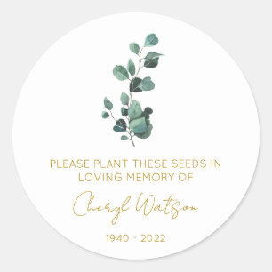 Eucalyptus Simple Memorial Seed Packet Classic Round Sticker