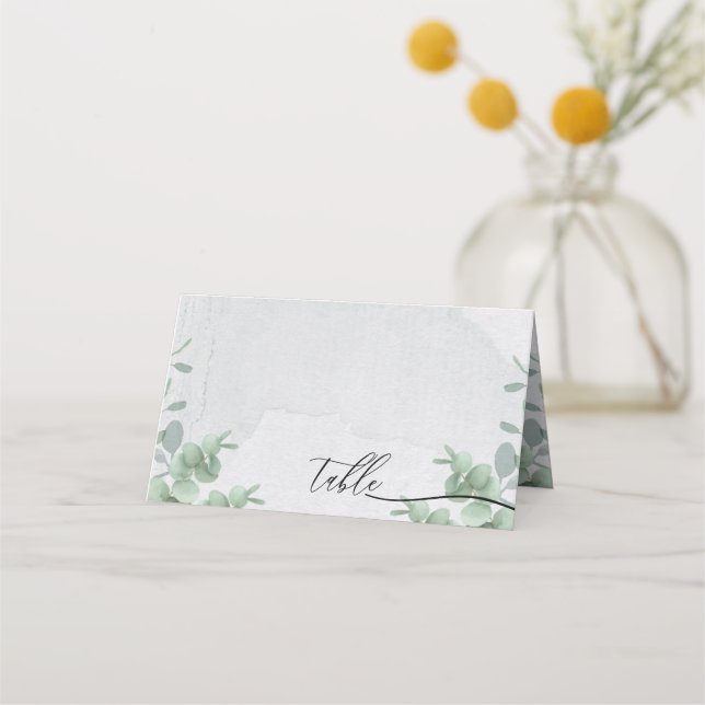 Eucalyptus Simple Plain Clean Script Table Place Card (Front)