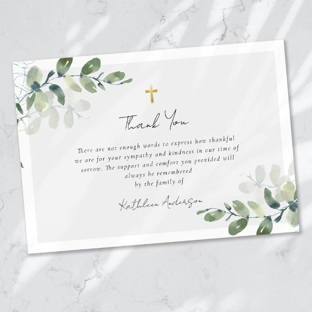 Eucalyptus Simple Script Funeral  Thank You Card (Creator Uploaded)