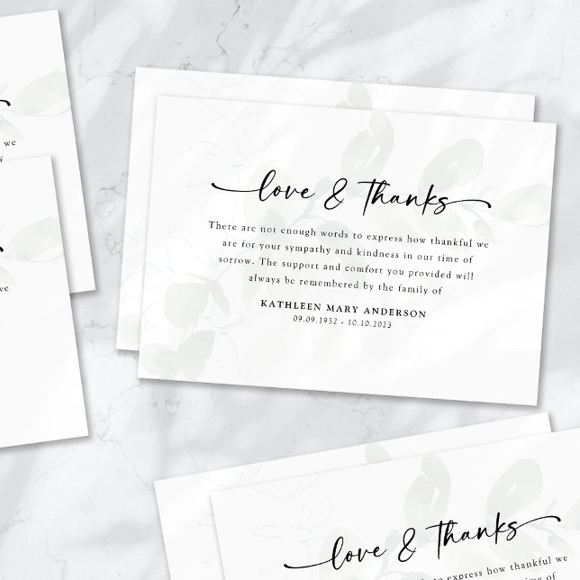 Eucalyptus Simple Script Funeral Thank You Card (Creator Uploaded)