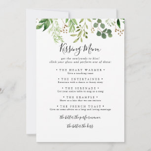 Eucalyptus Simple Wedding Kissing Menu Game Card