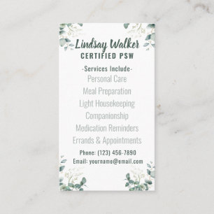 Eucalyptus Soft Green Personal Support Worker Business Card