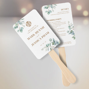 Eucalyptus Song Hy Wedding Program & Timeline Hand Fan