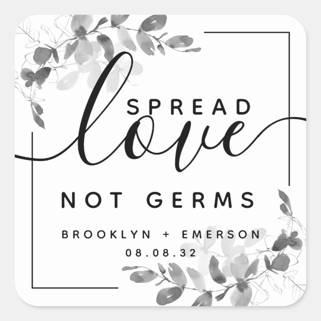 Eucalyptus Spread Love Not Germs Hand Sanitizer Square Sticker (Front)