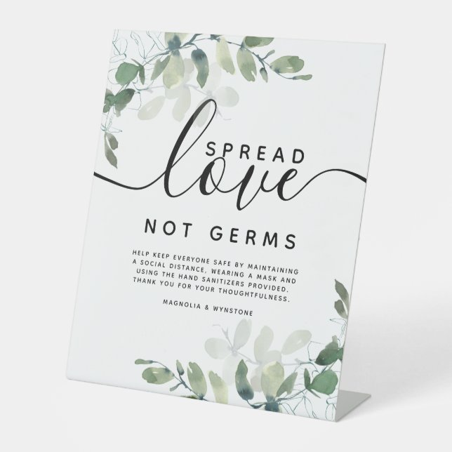 Eucalyptus Spread Love Not Germs Wedding Pedestal Sign (Front)