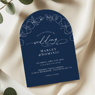 Eucalyptus Springs Script Navy Blue Arch Wedding Invitation