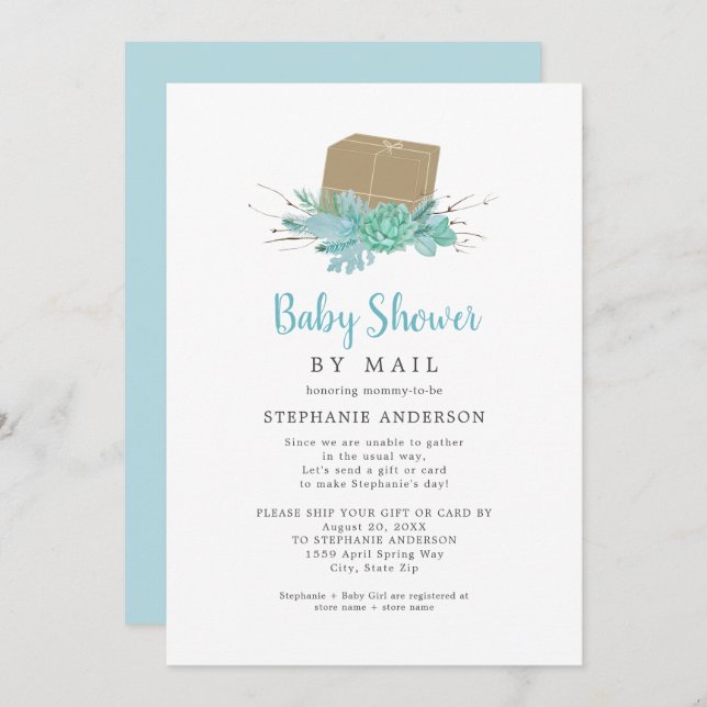 Eucalyptus Succulent Baby Shower by Mail Invitation (Front/Back)