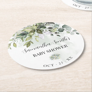 Eucalyptus Succulent Baby Shower Round Paper Coaster