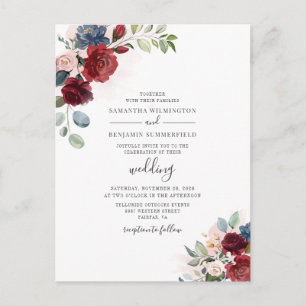 Eucalyptus Succulent Burgundy Floral Wedding Invitation Postcard