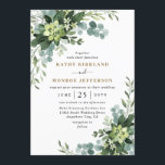 Eucalyptus Succulent Elegant Boho Greenery Wedding Invitation<br><div class="desc">Design features modern elegant floral bouquets of eucalyptus branches,  magnolia leaves,  twigs,  and other botanical floral elements. The back features a matching wreath design to compliment the front. A universal design for all wedding themes and seasons.</div>