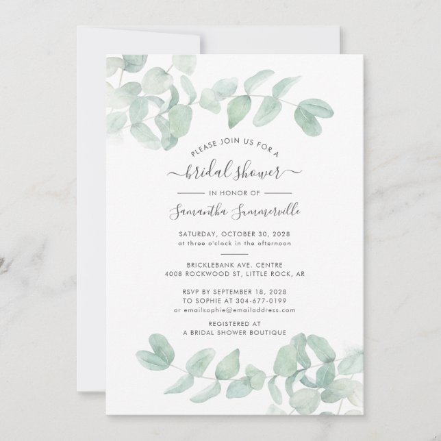 Eucalyptus Succulent Greenery Bridal Shower Invitation (Front)