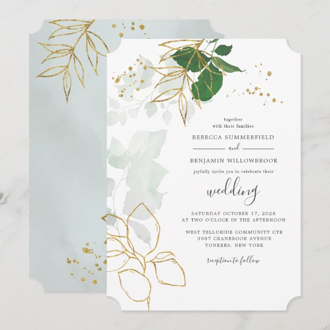 Eucalyptus Succulent Greenery Gold Foliage Wedding (Front/Back)