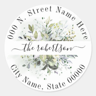 Eucalyptus succulent greenery return address classic round sticker