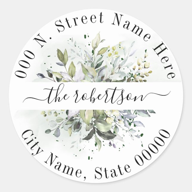 Eucalyptus succulent greenery return address classic round sticker (Front)
