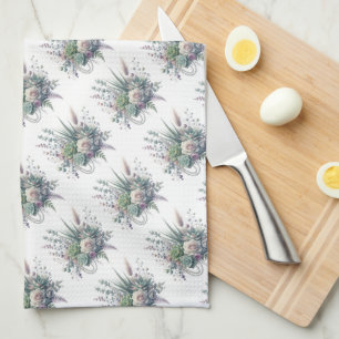 Eucalyptus, Succulents and Roses Tea Towel