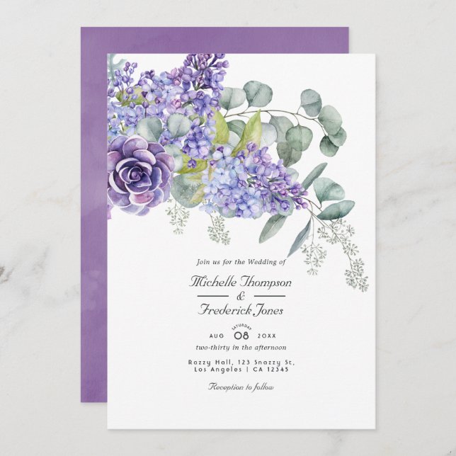 Eucalyptus Succulents  QR Code RSVP Wedding Invita Invitation (Front/Back)