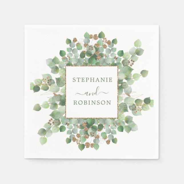 Eucalyptus Summer Greenery Wedding Napkin (Front)