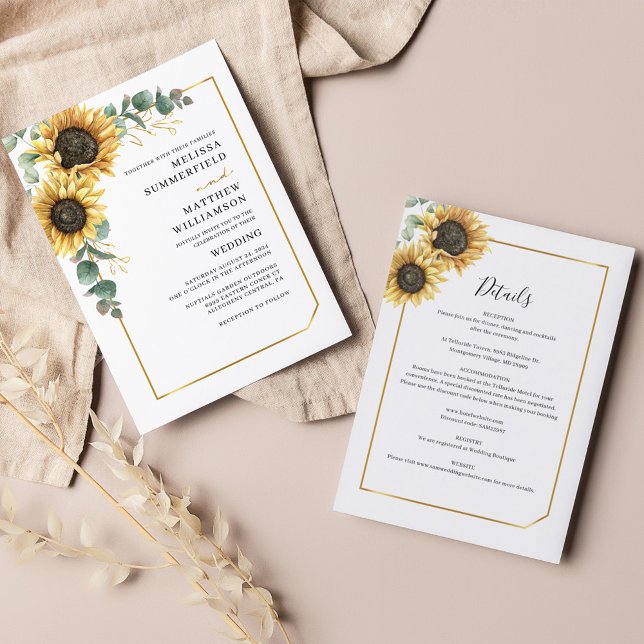 Eucalyptus Sunflower All In One Wedding Invitation (Creator Uploaded)