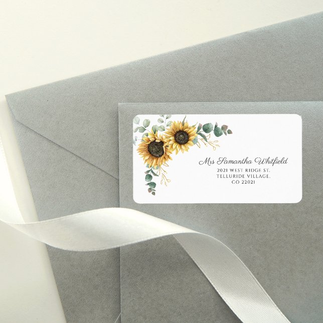Eucalyptus Sunflower Botanical Return Address Label (Sunflower Eucalyptus Floral Script Address Label)