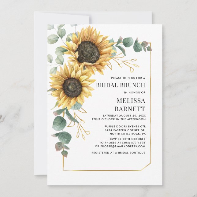 Eucalyptus Sunflower Bridal Brunch Invitation (Front)