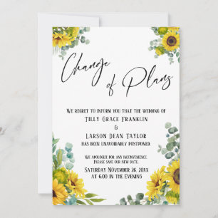 Eucalyptus Sunflower Change of Plans Wedding Card