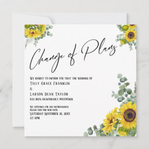 Eucalyptus Sunflower Change of Plans Wedding Card