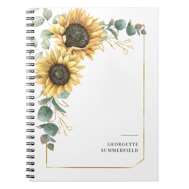 Eucalyptus Sunflower Floral Geometric Notebook (Front)