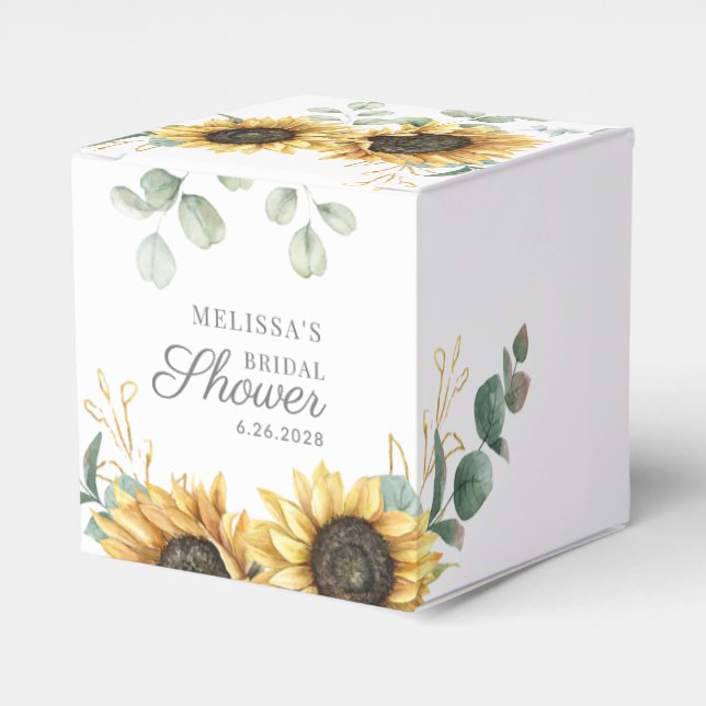 Eucalyptus Sunflower Floral Script Bridal Shower Favour Box (Front Side)