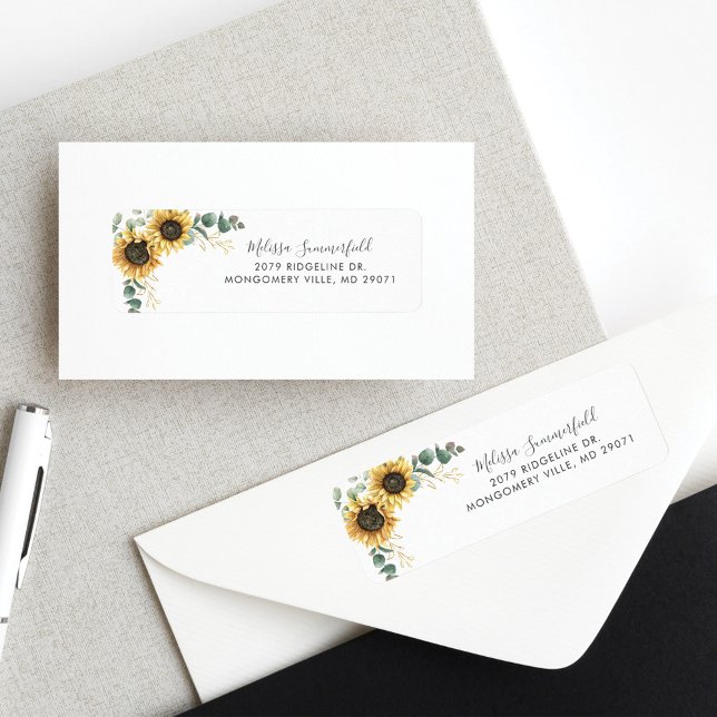 Eucalyptus Sunflower Floral Wedding Return Address (Sunflower Eucalyptus Floral Return Address Label)